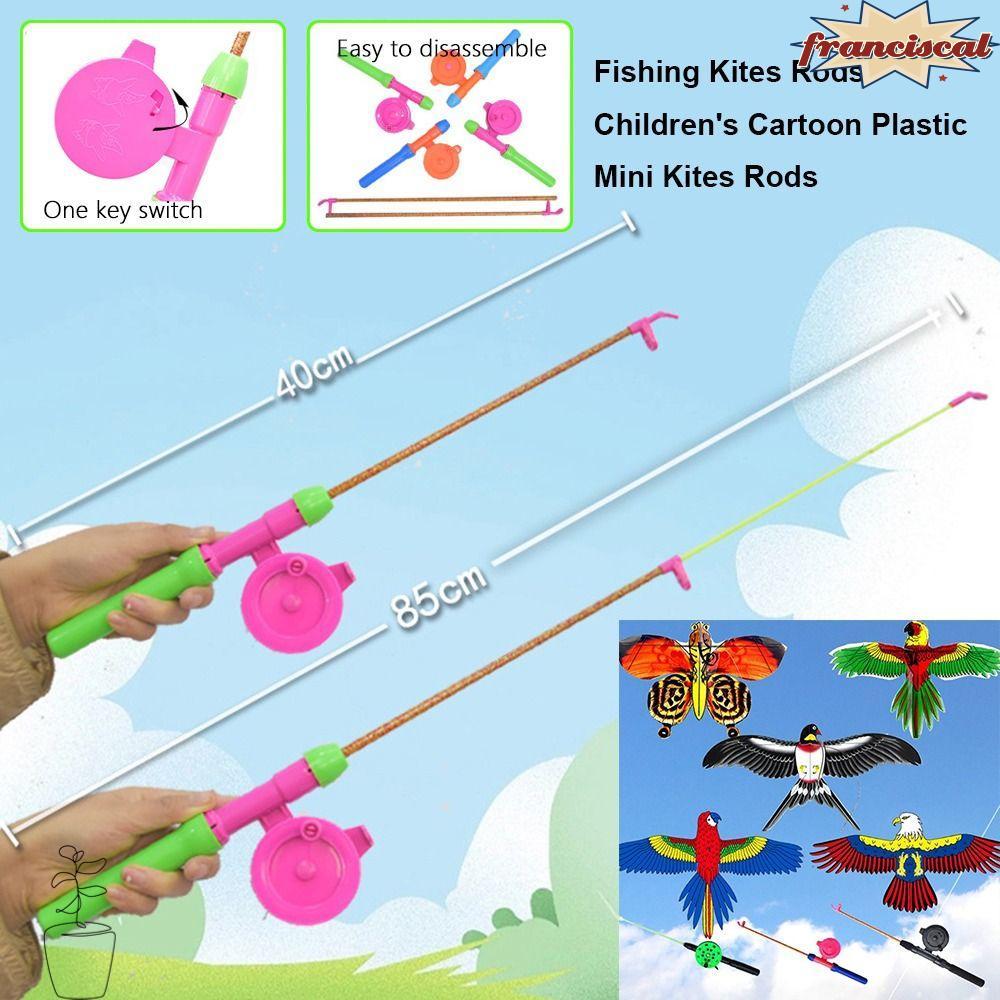 FRANCISCAL Mini Kites Rods, 38 ซม./58 ซม./80 ซม.Diverse รูปแบบเด็กตกปลา Kites Rods,คุณภาพสูงการ์ตูน 50 เมตรสายยืดเบ็ดตกปลาสําหรับของขวัญเด็ก