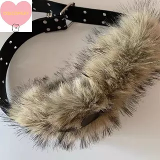 เข็มขัดหนังขนสัตว์ Faux Fur สไตล์เกาหลีสำหรับกางเกงยีนส์ ดีไซน์ Y2K