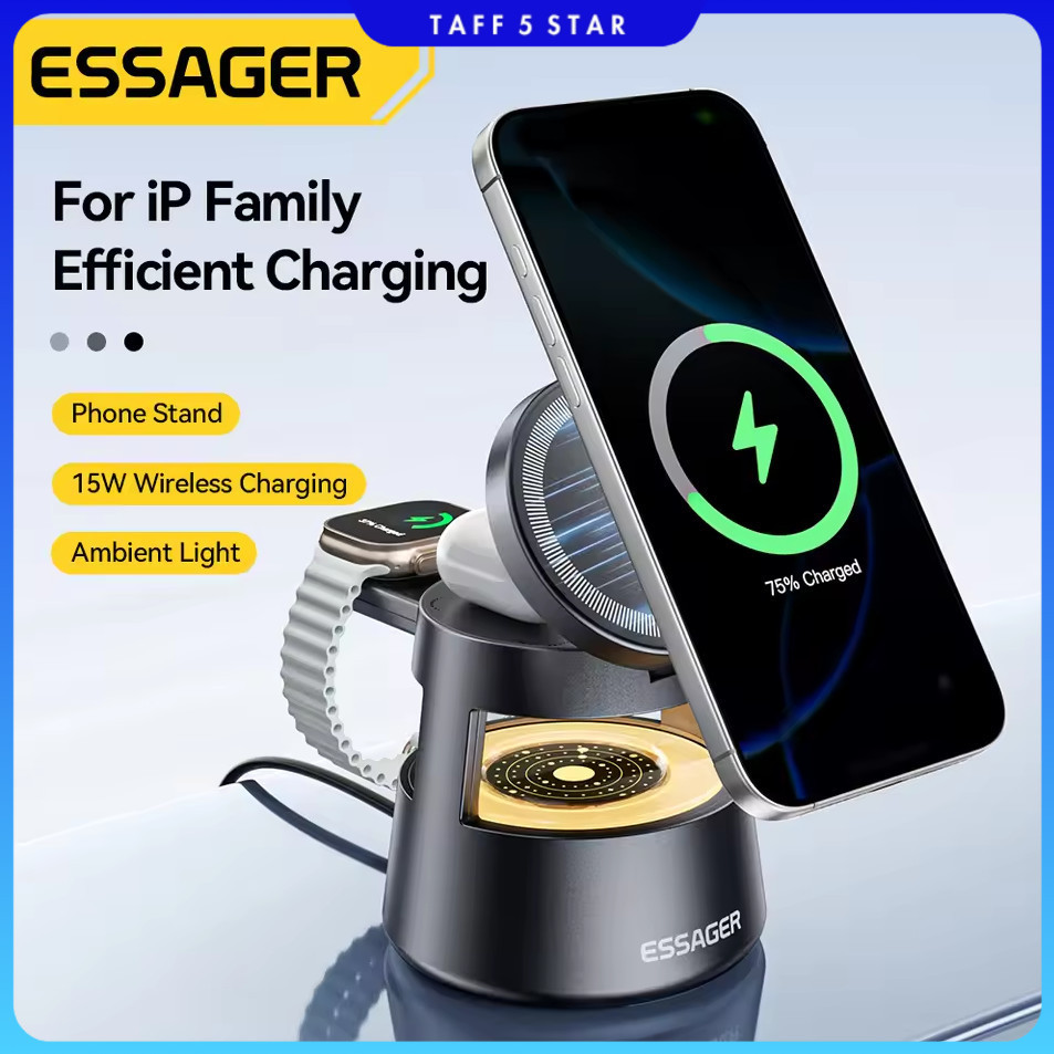 ESSAGER สถานีชาร์จไร้สาย 4in1 ขาตั้งเดสก์ท็อป iPhone Apple 15W - OJD-132