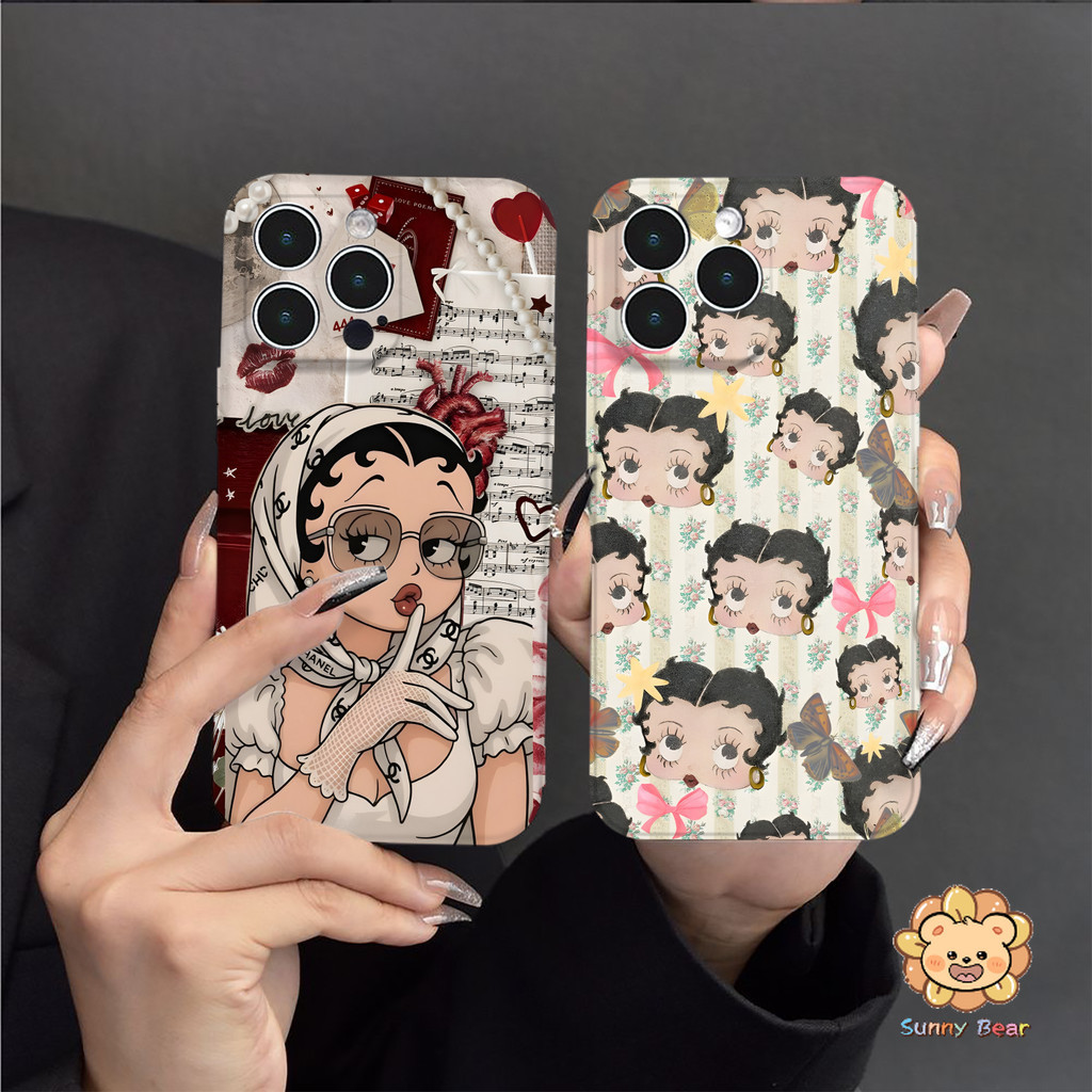 เคสไอโฟนiPhone 17 Pro Max Betty Boop น่ารัก ซิลิโคนเหลวโทรศัพท์มือถือกรณีFull-Bodyป้องกันกันกระแทกTPUยางนุ่มสําหรับiPhone 17 Pro Max 16 15 14 13 12 11 Pro Max 7 8 Plus XR XS