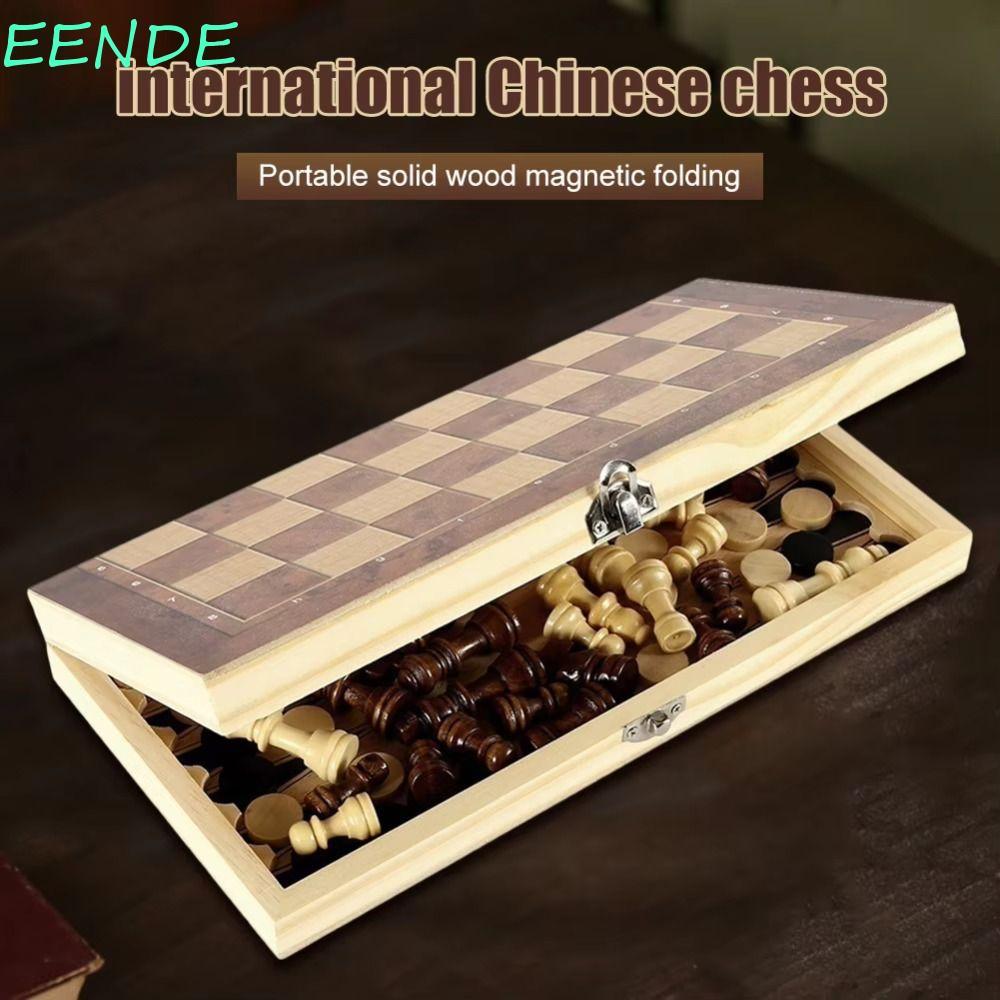 EENDE Chess&Backgammon&Checkers Set, 3-in-1 Wooden Board Games Set, กระดานหมากรุกหุ่นการศึกษาปรับปรุ