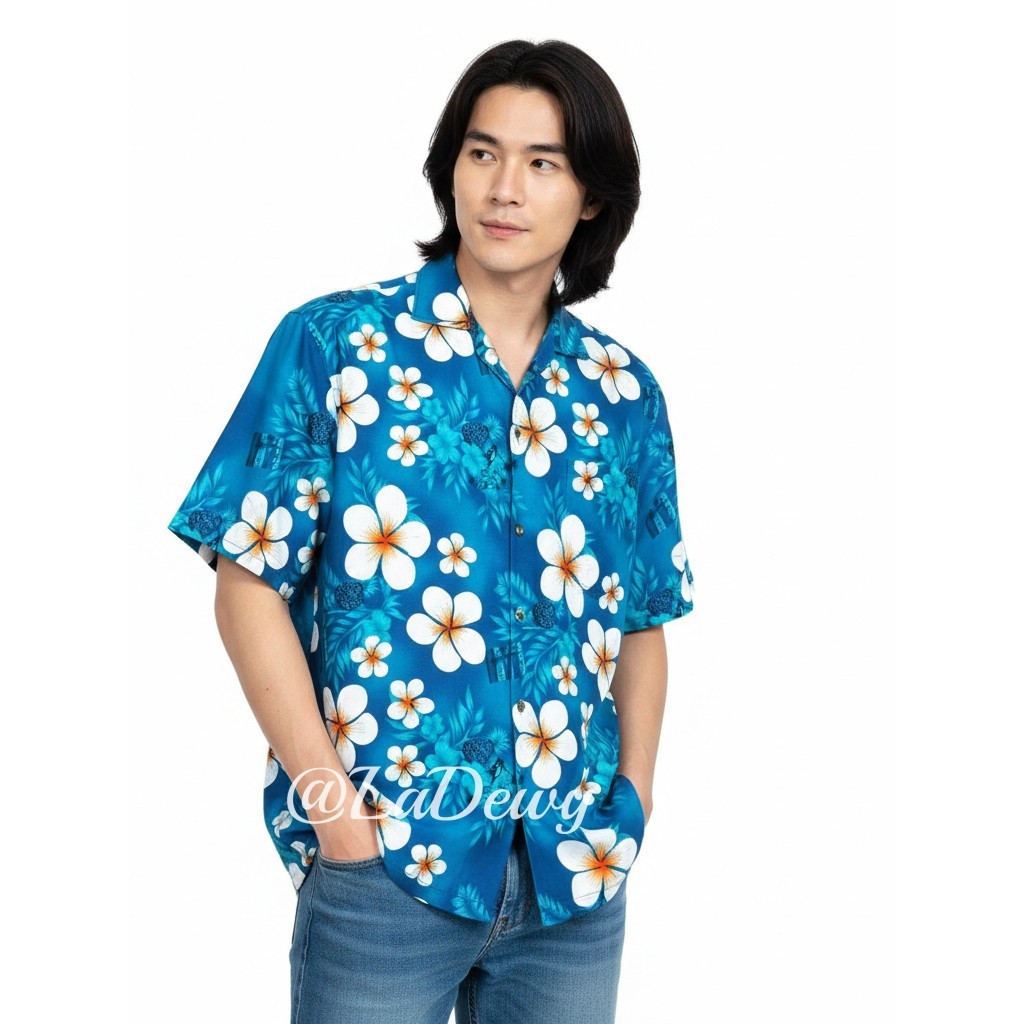 5สี 7ไซส์ เสื้อลายดอก เสื้อสงกรานต์ สีสันสดใส เสื้อเชิ้ตฮาวาย Hawaiian Shirt HW303 รูปที่ 7