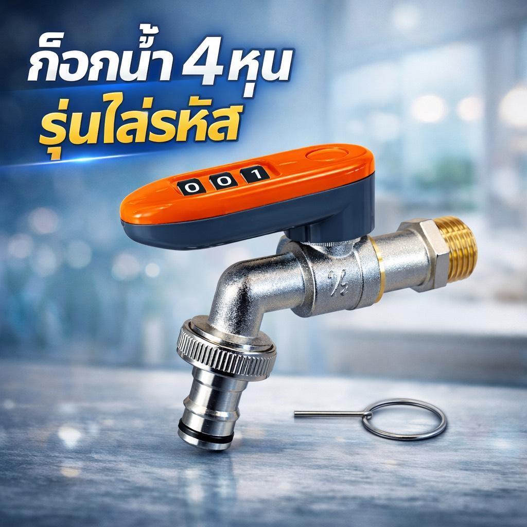 ก๊อกน้ำ รุ่นใส่รหัส 3รหัส ก๊อกสนาม ก็อกน้ำ 1/2 นิ้ว 4หุน ทองเหลือง