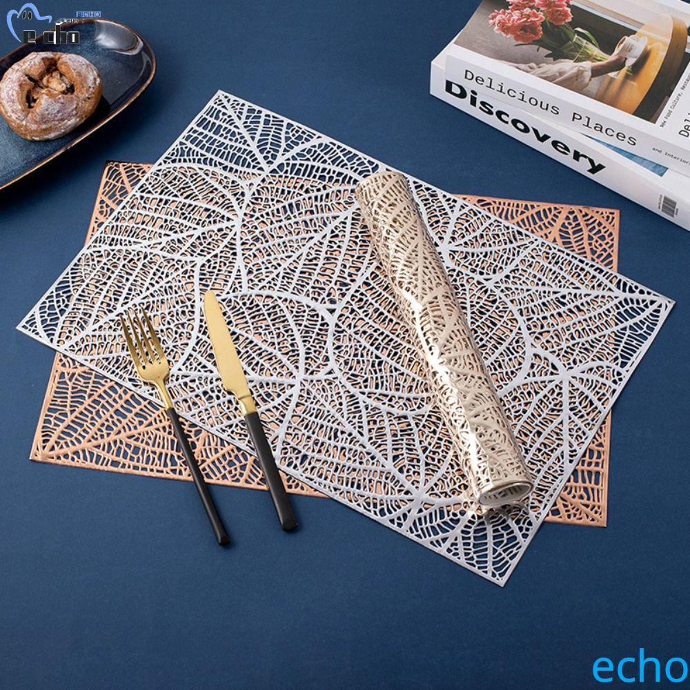 PIVOT Hollow Placemat, Leaf Patterns PVC Table Mat, Coaster Anti-stain ทนความร้อนบนโต๊ะอาหารสี่เหลี่