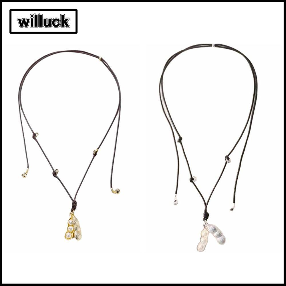 WILLUCK สร้อยคอ, สร้อยคอโซ่ยาว Pea Pod สร้อยคอ, แฟชั่นโซ่เสื้อกันหนาวโลหะผสมผู้หญิง