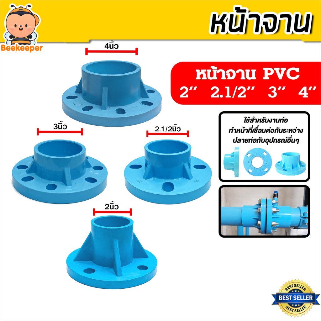 ชุดหน้าแปลน PVC รุ่นหนาพิเศษ 2-4 นิ้ว หน้าจานคุณภาพสูง ทนแรงดันสูง ทนสารเคมี งานประปาเกษตร แข็งแรงทนทาน ครบชุด