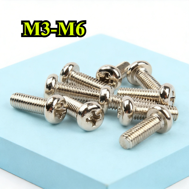 【ZQ-R1】สกรู น็อต JP น็อต สกรู หัวกลม หัวแพน แฉก P+ชุบนิกเกิล เกลียวมิล หยาบ  M3/M3.5/M4/M5/M6