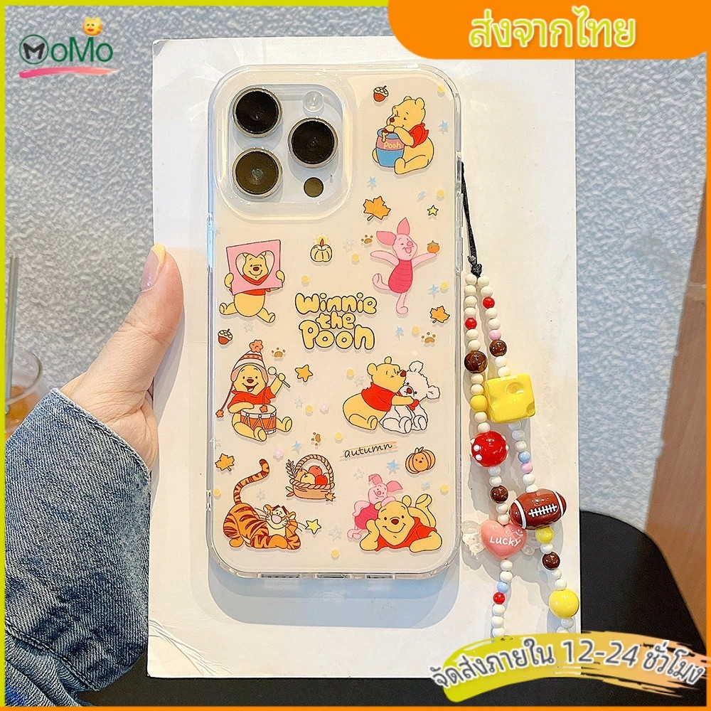 🧸MOMO🧸หมีพูห์โซ่อะคริลิกรณีโทรศัพท์สําหรับ ไอโฟน 17 มือโปร สูงสุด 16 15 14 13 กันกระแทกป้องกันปลอก