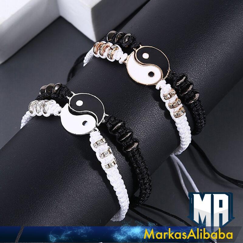 [คู่] Tai Chi Bagua Yin Yang Beaded Couple Bracelet for Men and Women Korean Fashion