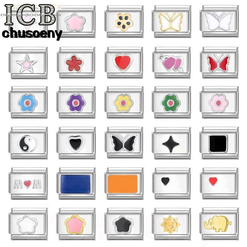 ยอดนิยม Love Simple Sliver ดอกไม้ผีเสื้ออิตาเลี่ยน Charm Links Fit 9 มม.สร้อยข้อมือสแตนเลสทําเครื่องประดับ