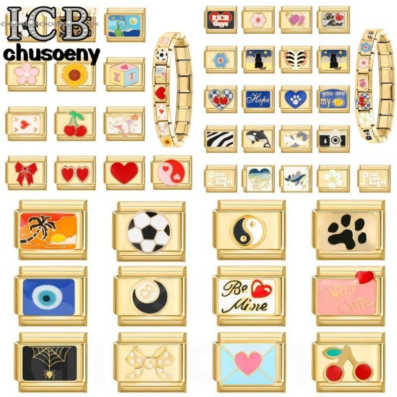 ใหม่แฟชั่นร้อน Golden Ice Cream Charm อิตาเลี่ยน Links Fit 9 มม.สร้อยข้อมือเครื่องประดับสแตนเลส DIY ทํา