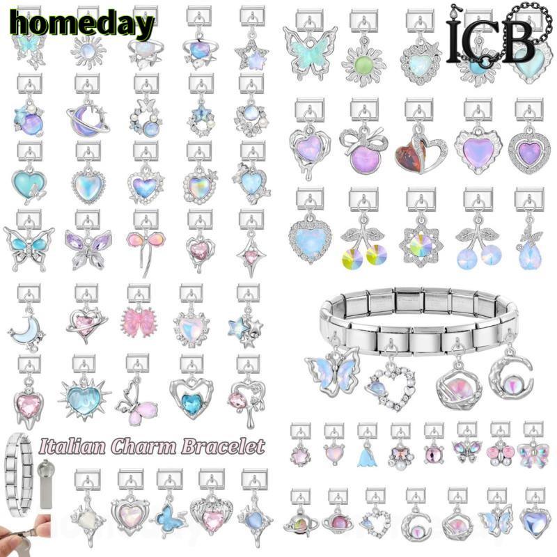จี้สีม่วงอิตาเลี่ยน Links Fit 9 มม.สร้อยข้อมือ DIY Love ดอกไม้ผีเสื้อ Charm สร้อยข้อมือ Retro โมดูลอุปกรณ์เสริม