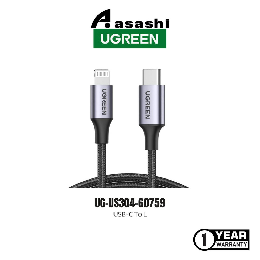 UGREEN 60759 สาย USB-C To LM/M เปลือกอลูมิเนียมถัก 60W (1M) UG-US304-60759