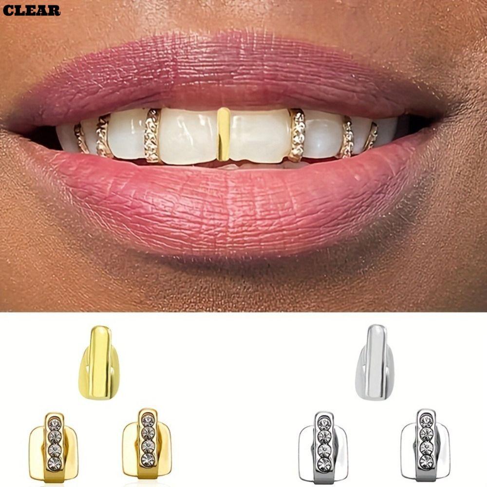 3 ชิ้น Hip Hop ฟัน Grillz, Rhinestone Hollow Grillz, Shiny Zircon ฟันเครื่องประดับคอสเพลย์ Party