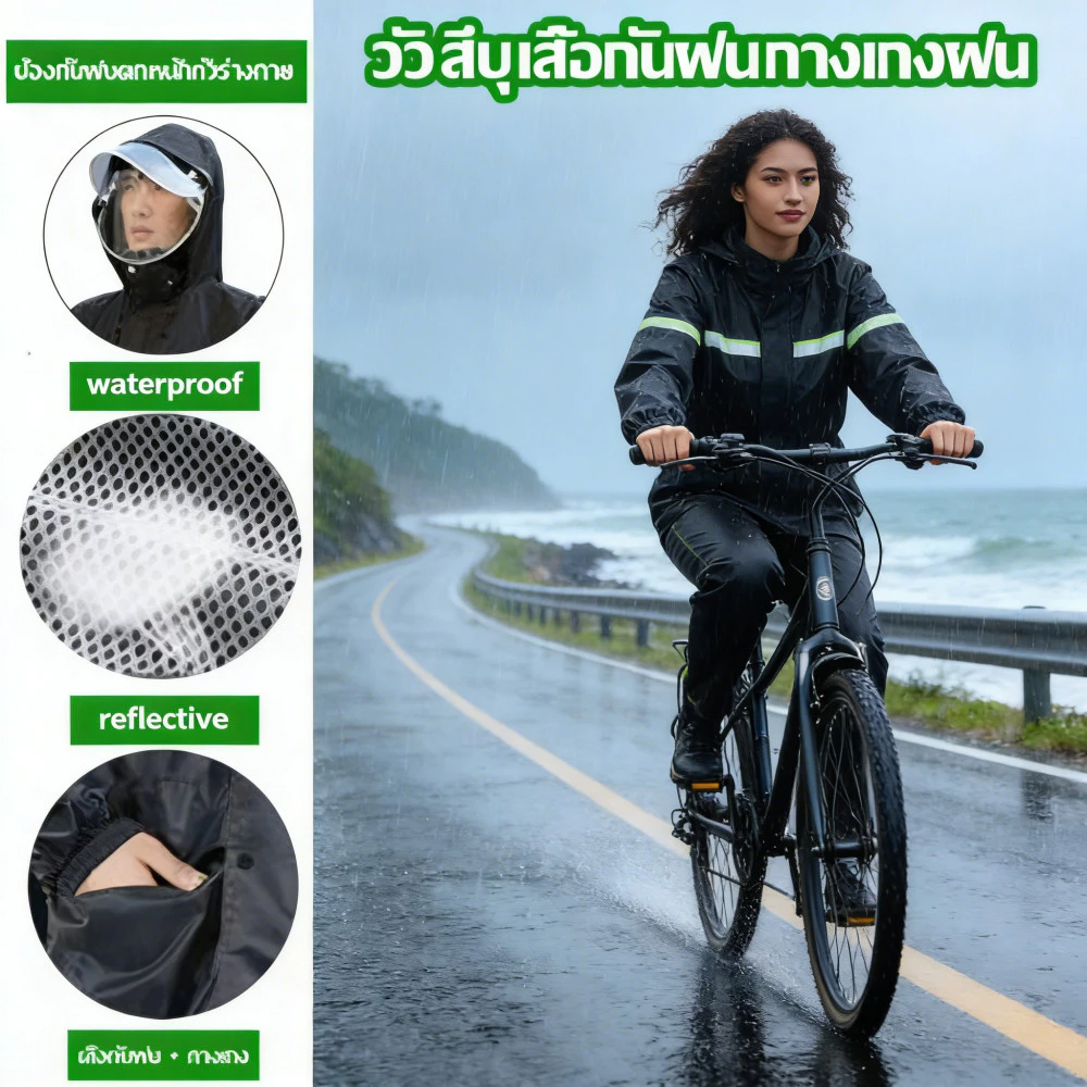 ฝนตกหนักรถจักรยานยนต์กลางแจ้งแยกสะท้อนแสงป้องกันงานกันเกงเสื้อกางฝน