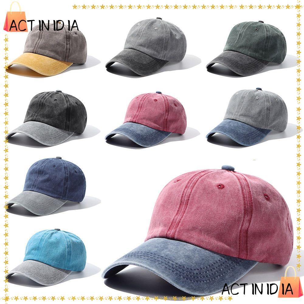 ACTINIDIA Distressed Faded Caps แฟชั่นปรับ Vintage WASHED DENIM Cap