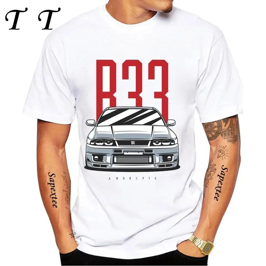 Men Short Sleeve JDM Legend NISSIA Skyline R34 R33 GTR Evolution Car Print T-Shirt Boy Casual Tops F