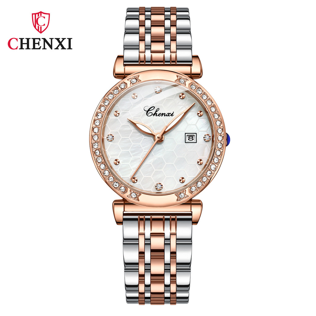 CHENXI/CHENXI เพชรปฏิทินสุภาพสตรีนาฬิกากันน้ํา Fritillary Reticulated Dial นาฬิกาควอตซ์ผู้หญิง