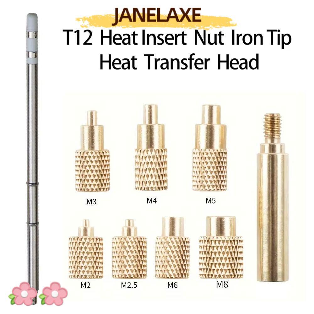 JANELAXE932JN 8 ชิ้น T12 ปลายหัวแร้ง, พร้อมอะแดปเตอร์ M2-M8 ความร้อนแทรก Nut Tip, ทนทานทองเหลืองภายใ