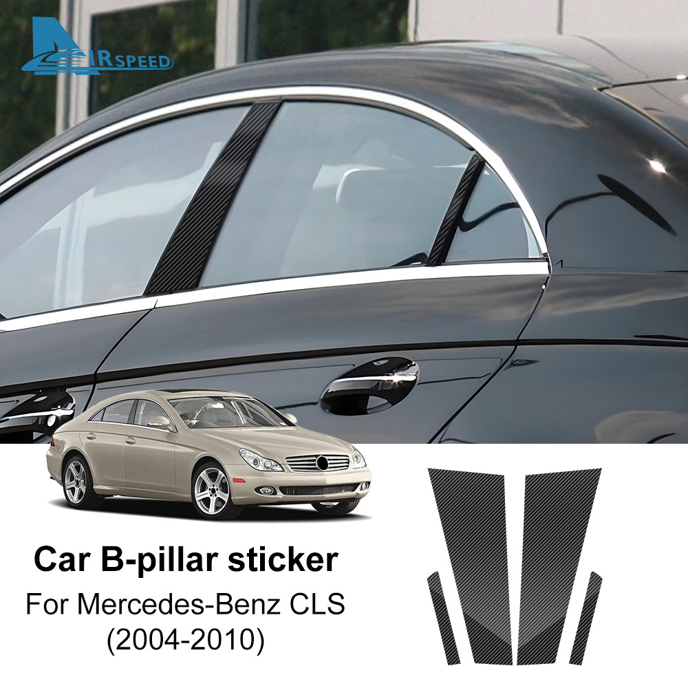 สติ๊กเกอร์ B Pillars สําหรับ BENZ CLS 2004-2010 คาร์บอนไฟเบอร์ สีดําเงา