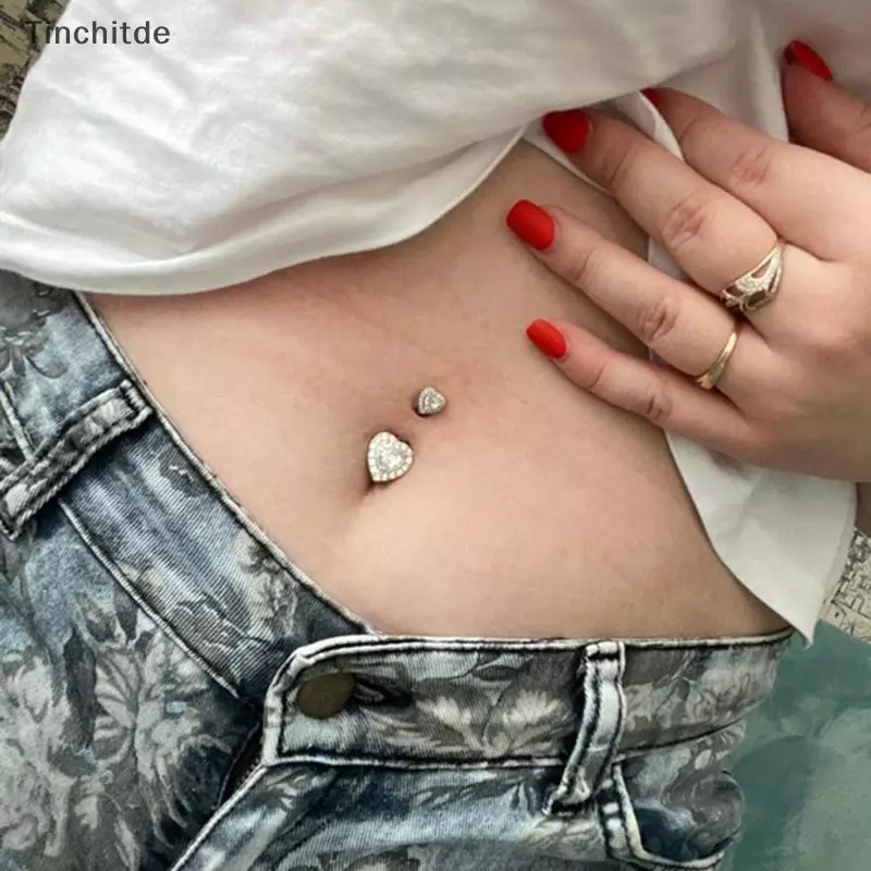 [Tinchitde] คริสตัลหัวใจสะดือปุ่มท้องแหวน Barbell แหวนสะดือเจาะเครื่องประดับ [ที่ต้องการ]