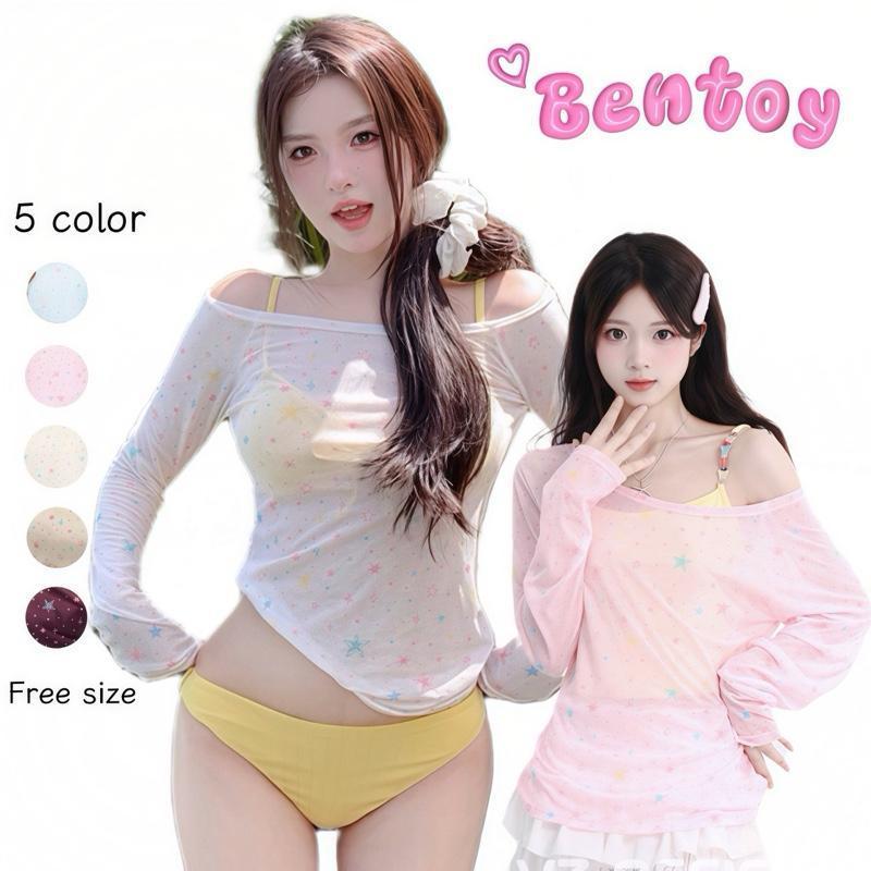 Bentoy พร้อมส่ง 3616 เสื้อกันแดด คอกว้าง ปลาดไหล่ได้ แขนยาว ลายดาว สีละมุนมาก 5สีให้เลือก