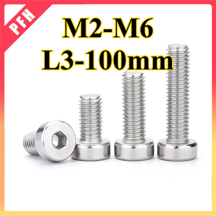 น็อต สกรู หัวจม สแตนเลส 304 เกลียวตลอด หยาบ Hex Socket Head Cap Screw M2/M2.5/M3/M4/M5/M6 L3-100 มม.ZH-PFH1