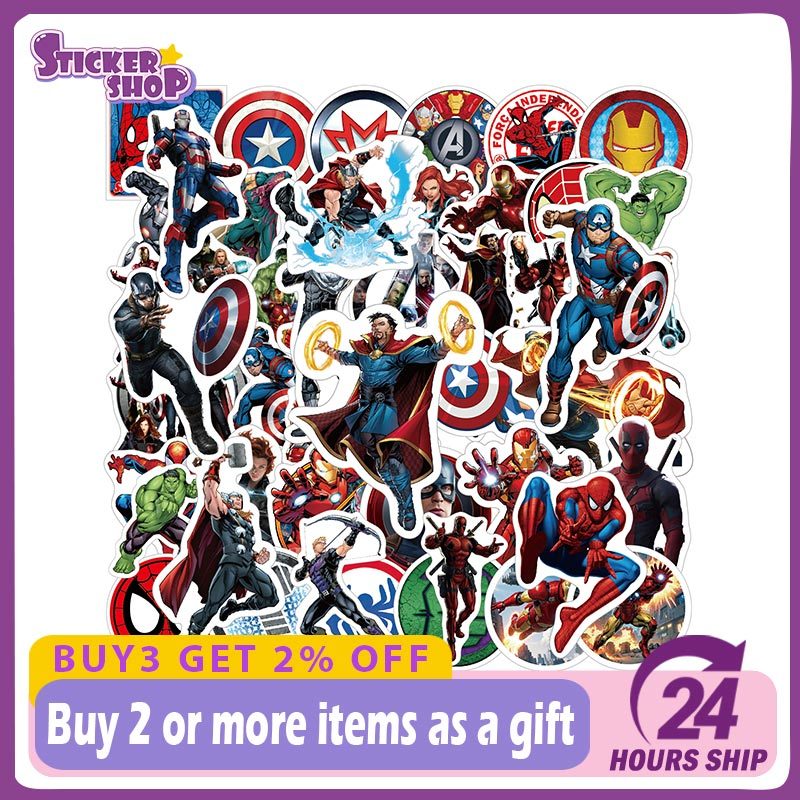 50 ชิ้น Avengers Marvel สติกเกอร์ Disney การ์ตูน Graffiti ของเล่นเด็ก DIY แล็ปท็อปสติกเกอร์กันน้ํา ราคา ถูกที่สุด ดีลบีเคเค