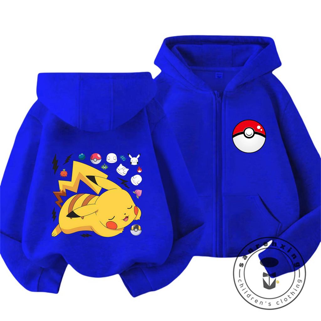 Pokemon Pikachu Cartoon Anime Design Hoodie สำหรับหนุ่มวัยรุ่น ทันสมัยและเหมาะกับฤดูใบไม้ผลิ