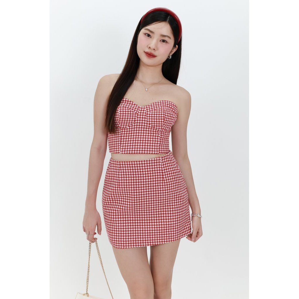 Henley Houndstooth Co-ord Top สีแดง