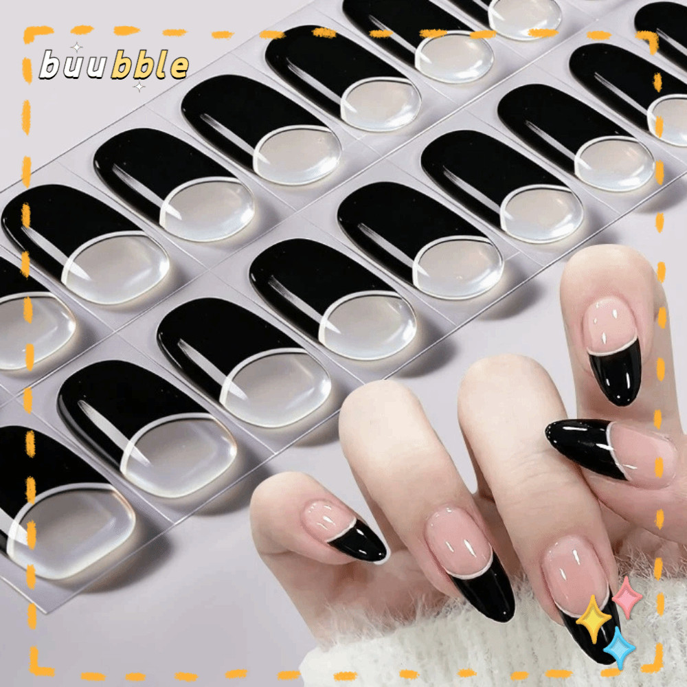BUUBBLE สติกเกอร์เล็บเจล,คลุมทั้งหมดติดทนนาน Semi-Curred Nail Wraps,แฟชั่น Semi Cured 22Strips Frenc