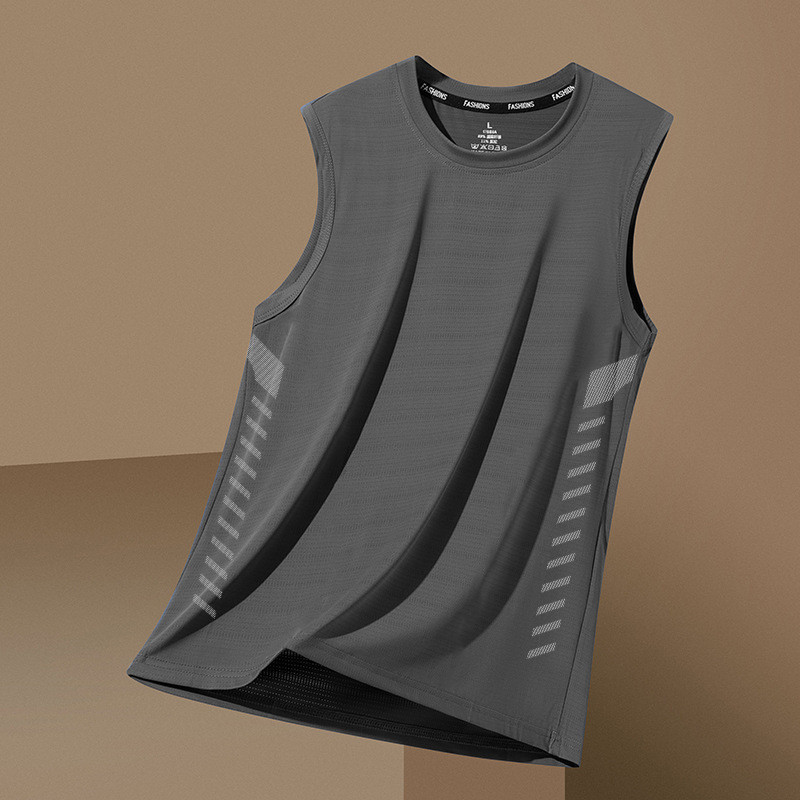 Quick-Drying Sports Back เสื้อยืดแขนกุดผ้าไหมน้ําแข็งผู้ชายหลวม Body Training Running Basketball-Xiaowangs Boutique