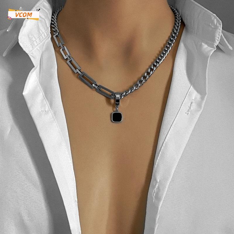 สร้อยคอจี้สเตนเลสสี่เหลี่ยมสีดำสไตล์ฮิปฮอป VCOM สำหรับผู้ชาย DDC