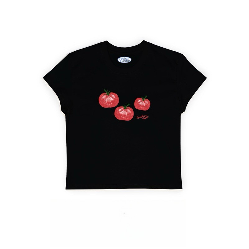 [เส่งจากโรงงาน-ออก24ชั่วโมง baby tee เสื้อเบบี้ทีลายวน เสื้อครอปท็อป แขนสั้น พิมพ์ลายหัวจ เสื้อยืด Baby tee - Tomato