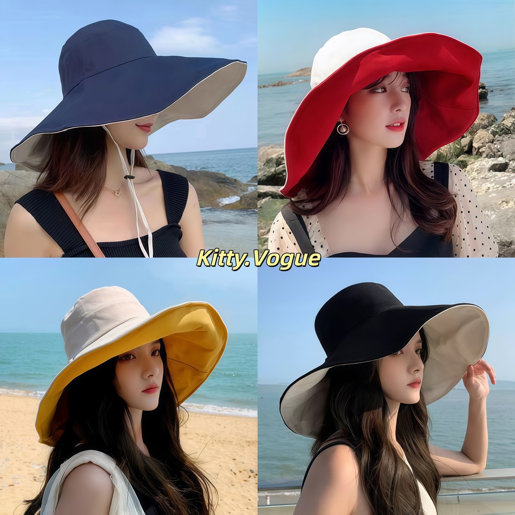 Kitty.Vogue หมวกชาวประมงแฟชั่นผู้หญิง ป้องกันแสงแดด ใช้ได้ทั้งสองด้าน พกพาสะดวก ปีกหมวกกว้าง สไตล์เกาหลี MK-21-0