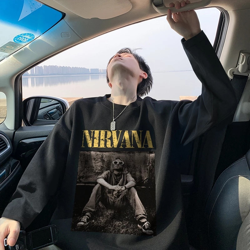 Vintage Mens Crewneck Nirvana Oversize เสื้อกันหนาวผู้ชายและผู้หญิง Cool Cool Distro แขนยาว