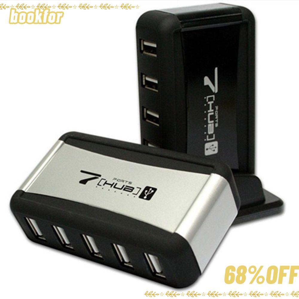 BOOKFOR USB 2.0 HUB แบบพกพา 7 พอร์ต Hub Stand Dock EU US Plug Converter ความเร็วสูงพร้อม AC Power