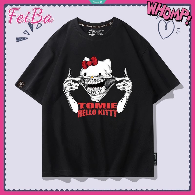 เสื้อยืดแขนสั้นผู้ชาย Junji Ito x Hello Kitty Tomie แบบอนิเมะยอดฮิต