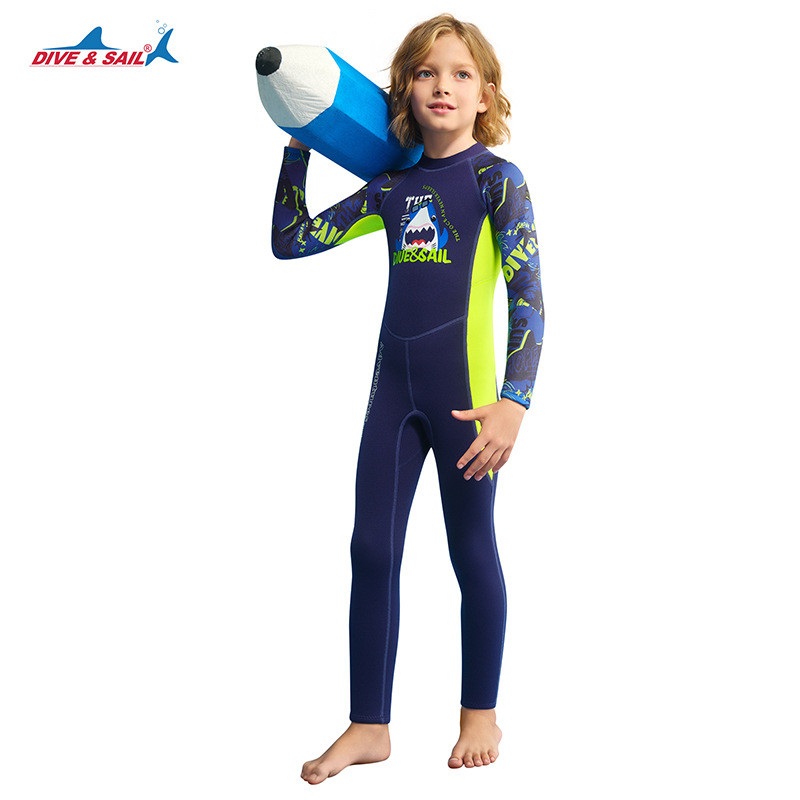 DIVE & SAIL ชุดดําน้ําเด็กชุดว่ายน้ําอุ่นแขนยาวชิ้นเดียวเด็กชายดําน้ําดูปะการังท่อง Cold-Pro