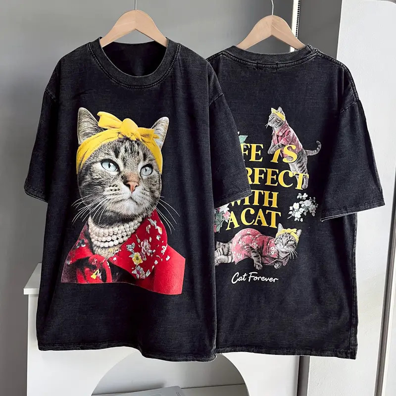 Top.street[พร้อมส่ง]เสื้อยืดลายแมว น่ารักๆ ผ้าCotton 100% ไซซ์ใหญ่ Oversize วินเทจเสื้อ #Tiger 2026