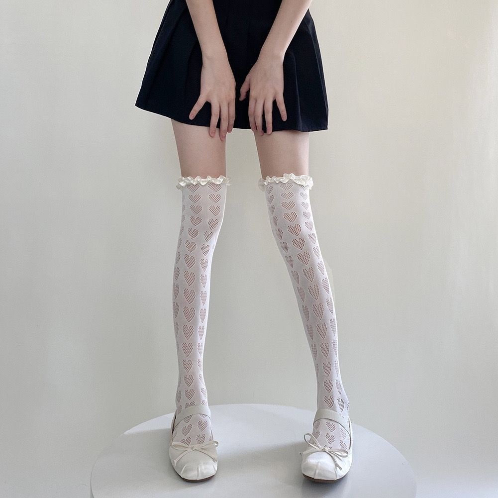 สาวหัวใจรูปกลวงออกถุงน่องลูกไม้นัวเนียแหอวนต้นขาสูงถุงเท้ากว่าเข่าถุงน่องเจเคโลลิต้าน่ารักของขวัญวาเลนไทน์