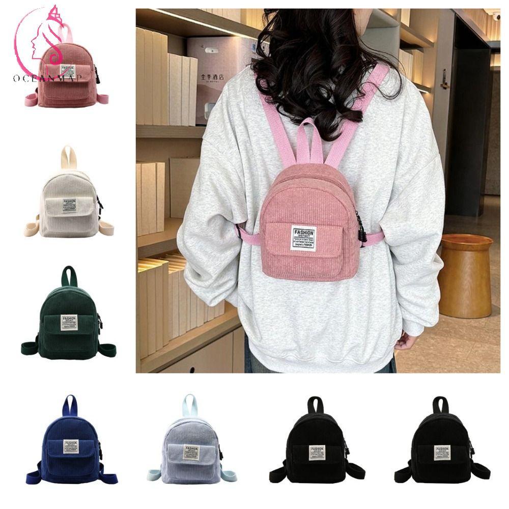 OCEANMAP Corduroy Backpack, Phone Bags Handbag Mini Shoulder Bags, Simple Solid Color Korean Style R