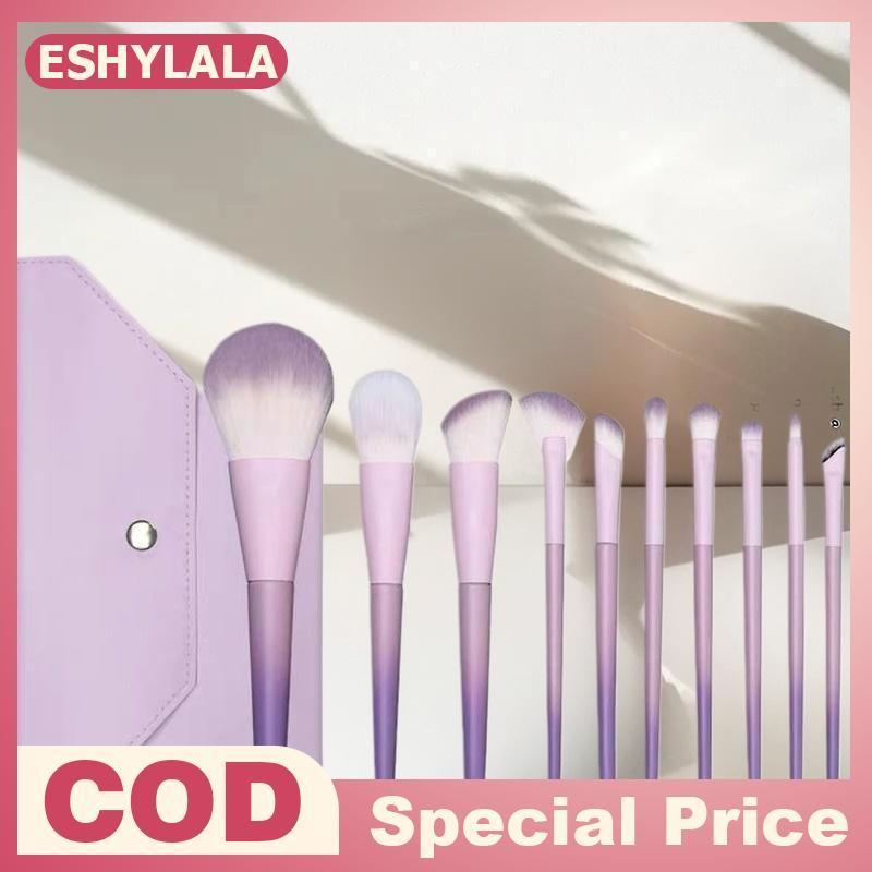 [Bea-t] ชุดแปรงแต่งหน้าสีม่วง 10 ชิ้น, แปรงแป้งฝุ่น, แปรงอายแชโดว์, ชุดเครื่องมือความงามครบชุด แปรงค