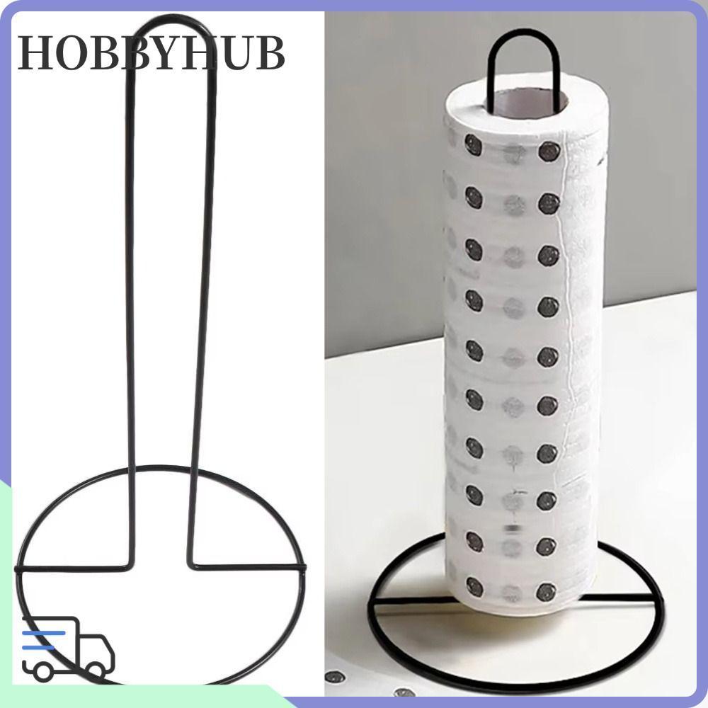 HOBBYHUB ที่ใส่กระดาษเช็ดมือแบบม้วน 1 ชิ้น, ขาตั้งทิชชู่แนวตั้งแบบฉีกมือเดียว, ชั้นวางผ้าเช็ดปากสีดํา/เงินที่ทนทาน