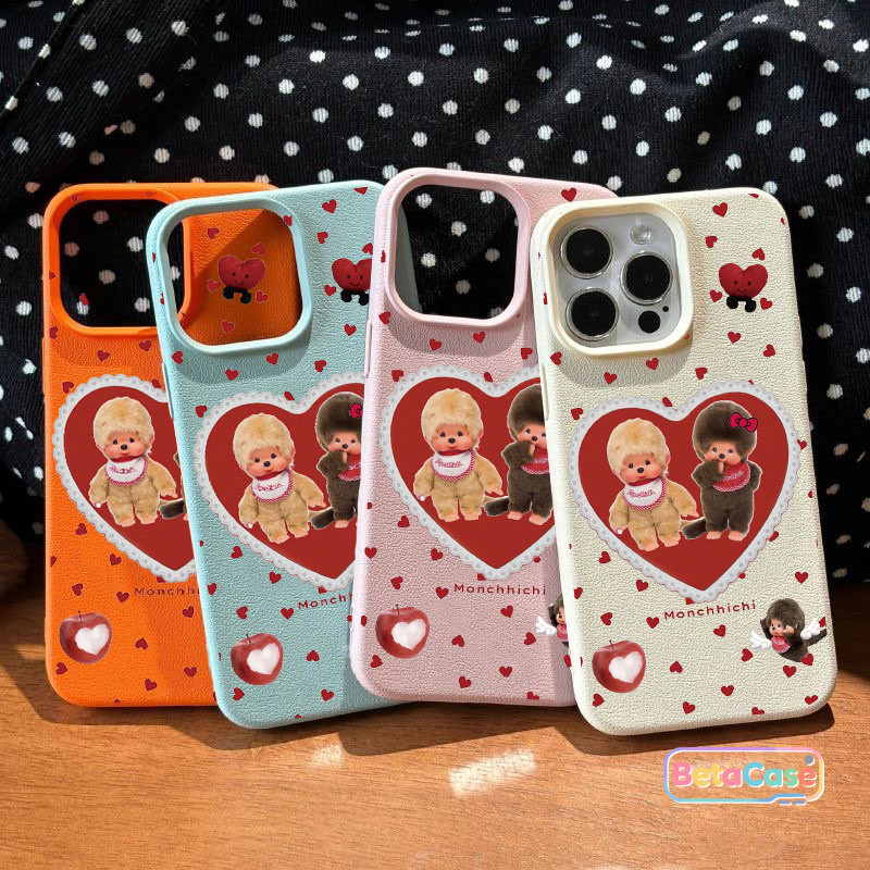 เคส iPhone ลายคู่รักลิงน่ารักรูปหัวใจ เกาหลี ซิลิโคนกันกระแทก 16 15 14 13 12 11 Pro Max Phone Case Cute Monkey Heart