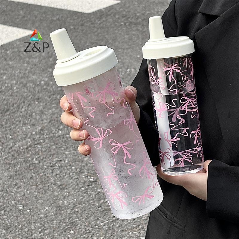[Z&PT] 850ml โบว์พลาสติกถ้วยฟางนักเรียนสํานักงานถ้วยเครื่องดื่มเย็นพร้อมฟางกาแฟน้ําผลไม้นมแบบพกพาถ้ว