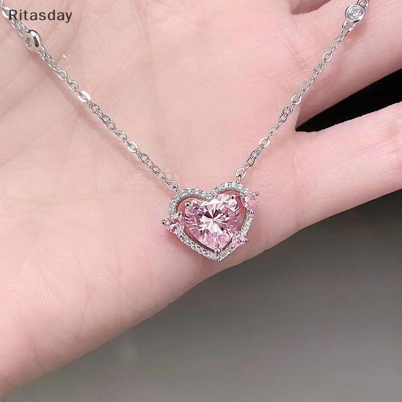 Ritasday เพทายคริสตัลหัวใจคลาบิกเกิลเชน สร้อยคอแฟชั่นสำหรับผู้หญิงและของขวัญหรูหรา