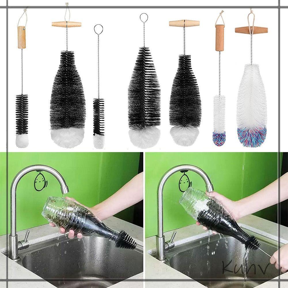 KUHV Soda Stream แปรงขวด, Beechwood Handle เครื่องดื่ม Wineglass ขวดถ้วยแก้ว Jars ทําความสะอาด, ทนทา