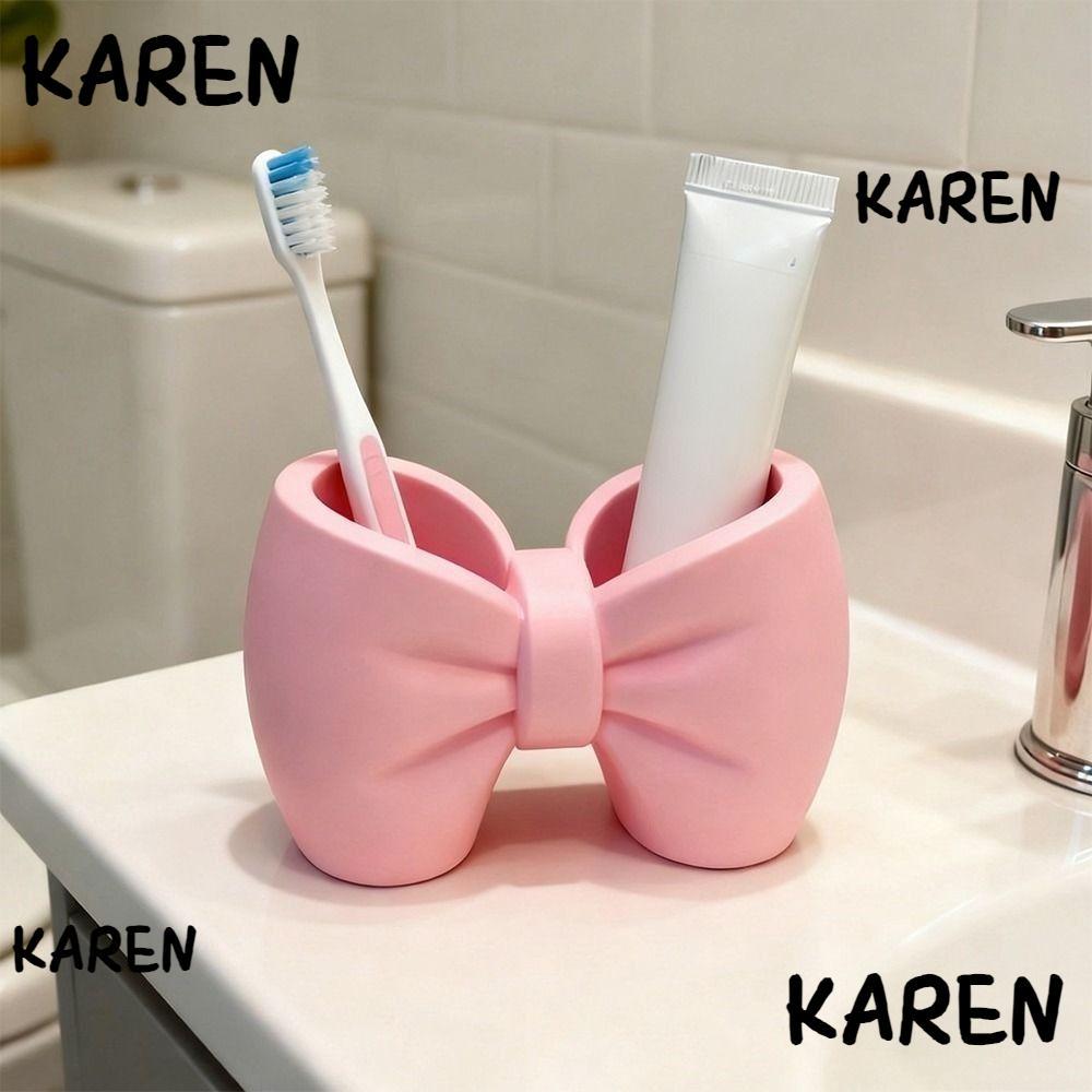 KARENGOODS Bow ที่ใส่แปรงสีฟัน, ชั้นวางแปรงสีฟัน Bowknot พิมพ์น้ําหนักเบา, ที่ใส่ปากกาอเนกประสงค์ที่สร้างสรรค์ตกแต่งบ้าน