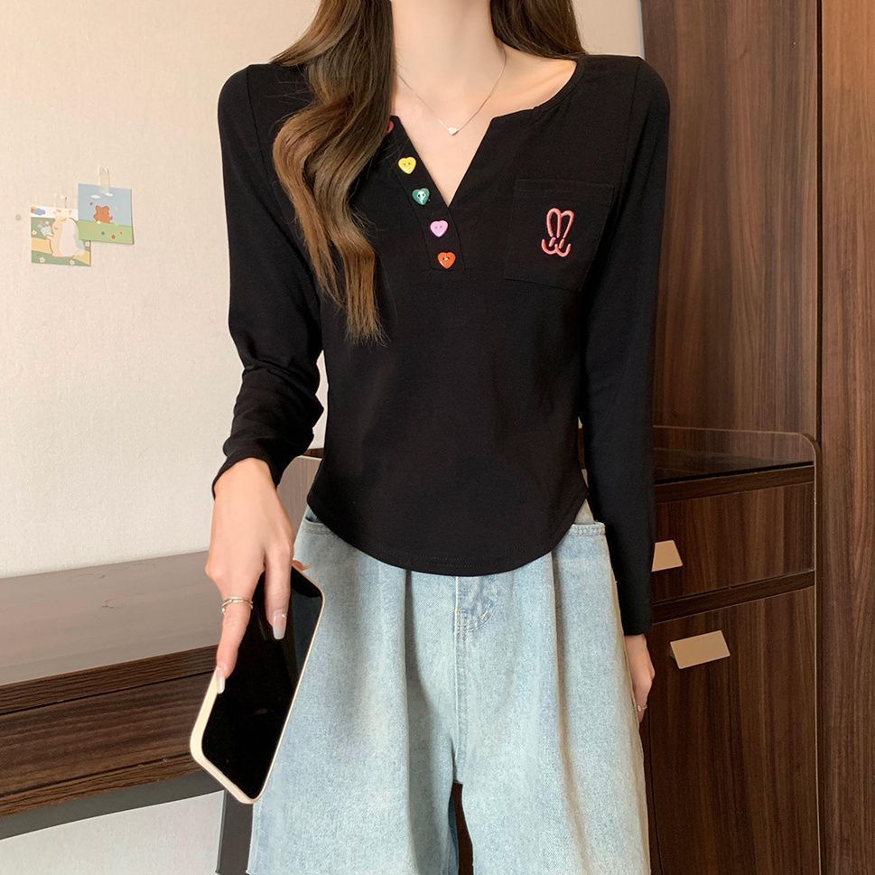 Slim-fit ขนาดหญิงไขมันฤดูใบไม้ร่วง cod เย็บปักถักร้อยสไตล์ใหม่ผู้หญิง Outing fashion2024 แขนยาวเนื้อ